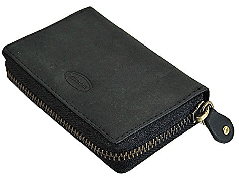BOCCX Kreditkartenetui Leder Geldbörse im Vintage Look RFID Visitenkartenetui mit Reißverschluss 40010 GoBago (Schwarz)
