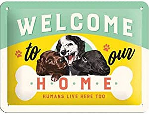 Nostalgic-Art Retro Blechschild, Welcome Puppies – Geschenk-Idee für Hunde-Liebhaber, aus Metall, Vintage-Design zur Dekoration, 15 x 20 cm