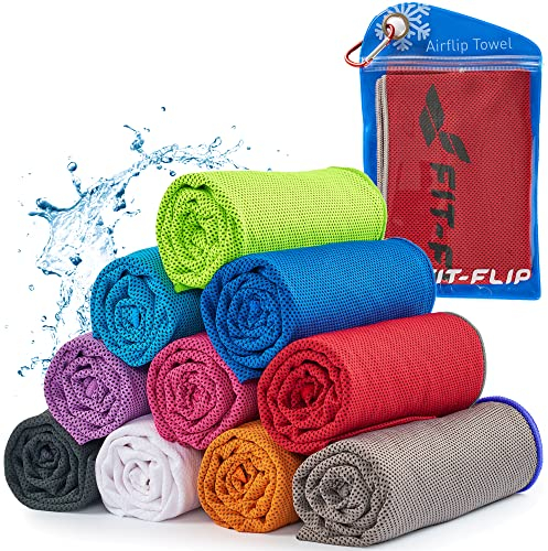 Fit-Flip Airflip Kühltuch - Ice Cooling Towel - das kühlende mikrofaser Sporthandtuch für Nacken und Hals - Kühlhandtuch für Fitness und Sport (rot-Grauer Rand, 100x30cm)