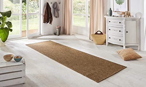 BT Carpet Nature Läufer In- und Outdoor – Schlingen Küchenläufer Rutschfest Flachgewebe Kurzflor Woll-Optik Fineloop Küchenteppich für Flur, Küche, Garten, Terrasse, Badezimmer – Naturbraun, 80x150cm