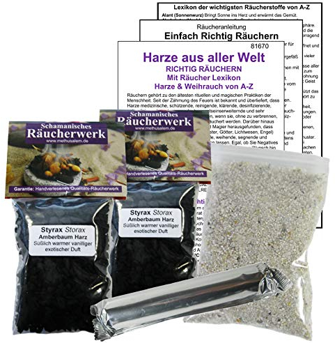 Naturheilmittel Heilsteine Methusalem GmbH Neu-Ulm Styrax zum räuchern 2 x 50ml Harz gekörnt 6-TLG Räucherset mit Räucherwerk, Räucherkohle, Räucherzubehör, Beschreibung, Räucheranleitung 81670-12