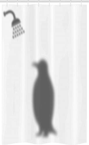 ABAKUHAUS Pinguin Schmaler Duschvorhang, Schatten Silhouette Muster, Badezimmer Deko Set aus Stoff mit Haken, 120 x 180 cm, Grau und Weiß