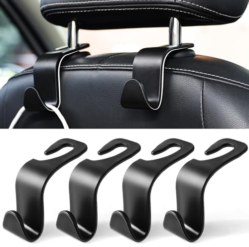 LivTee - Ganchos para los reposacabezas del asiento del coche, de color negro, para bolsos, ropa, abrigos o bolsas de la compra, juego de 4