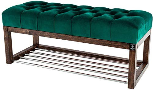 EMRA WOOD LPP 4 Höhe 45cm Flaschengrün Grün Sitzbank Bank Hocker Flur Eingang Garderobe Holz Walnuss Lackiert Antik Schick Elegant Neu OVP Shabby Vintage Handarbeit Nach Mass (55, 40)