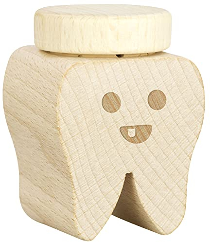LAUBLUST Milchzahndose Holz mit Deckel - Zahn Design & Smiley Gravur | Andenken an Kindheit - Geschenk für Kinder