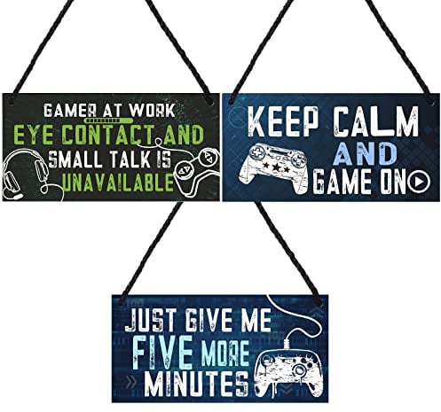 3 Pieces Gaming Door Signs Hanging Gaming Signs Funny Game Accessories Set with Rope Birthday Gifts for Boys Men Son For Room Living Room Bedroom Decor (Classic Style)