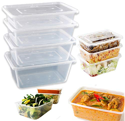 Recipientes de plástico para microondas con tapas, recipientes de almacenamiento de alimentos con tapas, aptos para microondas, ideal para preparar comidas y llevar (10, 500 ml)