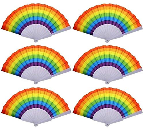 Lizzy Pride Rainbow Folding Fan | Pack of 6 | Rainbow Folding Hand Fans | LGBT Pride Party Supplies | Rainbow Party Decoration Gay Pride Event Pround Prade Party Supplies