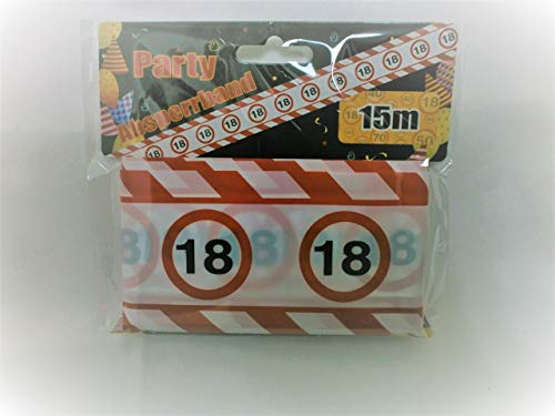 Schnooridoo 18. Geburtstag Party Zubehör 22 Sorten Konfetti Luftschlangen Ballons Banner Servietten (Absperrband 18 rot/weiss)