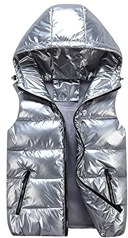 cutecool Steppweste Glänzend Damen - Ärmellose Steppjacke Einfarbige Weste Reißverschlusstasche Casual Kapuzenjacke Unisex Winterjacke Hooded Outdoor-Weste Puffer Jacke, S - 3XL