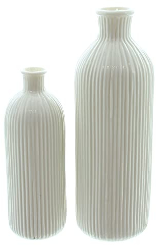 FRANK FLECHTWAREN Vase Weiß, 2er Set, Porzellan, weiß, Maße: Ø 5 x 15 cm, Ø 6 x 20 cm, tolles Rillendesign | Ø 5 x 15 cm, Ø 6 x 20 cm