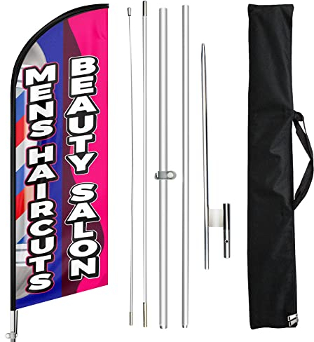 Friseur-Flagge, Schönheitssalon-Werbungsfederflagge, Friseursalon-Federflagge mit Stangen-Set und Erdspieß, Werbeschild für Friseurladen, Schönheitssalon, Geschäft, 3 m