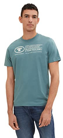 TOM TAILOR Herren Basic T-Shirt mit Print aus Baumwolle, deep bluish green, XXXL