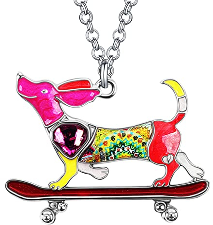 DOWAY Emaille Dackel Halskette Haustier Hund Anhänger Schmuck Kette Dackel Geschenke für Damen Mädchen (Rot)