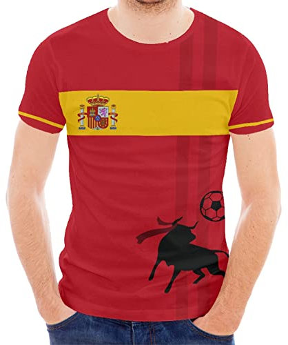 YuanDiann Qatar Coupe du Monde Football T-Shirt Fans Manche Courte Col Rond Loose Extensible Sport Casual Tee Shirt Impression Respirant Jersey Maillot Espagne 1# L