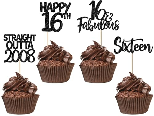 24 Stück 16th Geburtstag Tortendeko Straight Outta 2009 Cupcake Toppers Sixteen Awesome Since 2009 Cupcake Picks 16 fabelhafte Tortendekorationen für 16. Geburtstag Schwarz