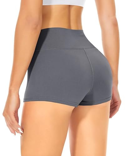 TNNZEET Radlerhose Damen Hohe Taille Shorts Bauchweg Hotpants Kurze Sporthose Leggings Boxershorts für Yoga Gym (Dunkelgrau,L-XL)