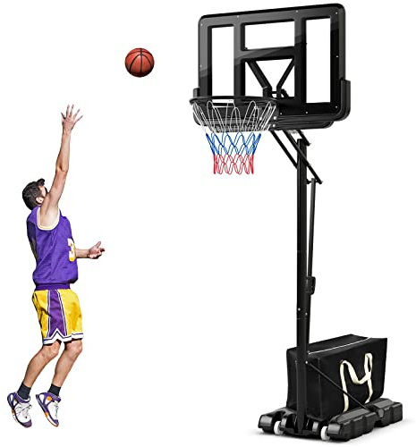 COSTWAY Panier de Basket-Ball sur Pieds avec Hauteur Réglable 143-305cm, Support de Basket Portable à roulettes avec Sac Sécurisé, Panneau Arrière de 111 cm, Intérieure & Extérieure