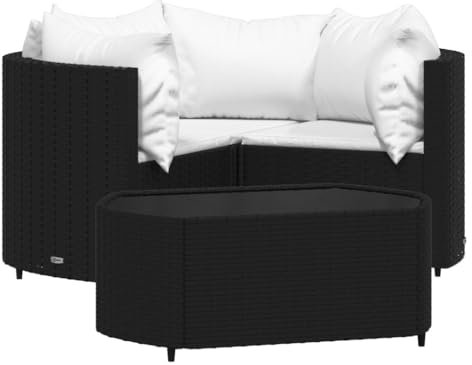 vidaXL Garten Lounge Set 4-TLG., Gartenmöbel Set mit Kissen, Sitzgruppe für Garten Terrasse, Modular Sofa Garnitur Loungemöbel, Schwarz Poly Rattan