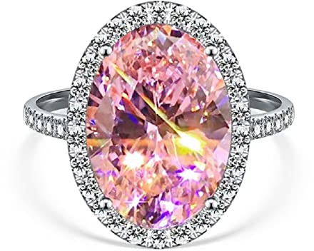 ASFKIPMF 925er Sterlingsilber, glänzend, voller Diamant, elegant, Rundschliff, rosa Topas, Cocktail-Verlobungsringe für Damen, Zirkonia, rosa Zirkonia, Jahrestag, Versprechensringe