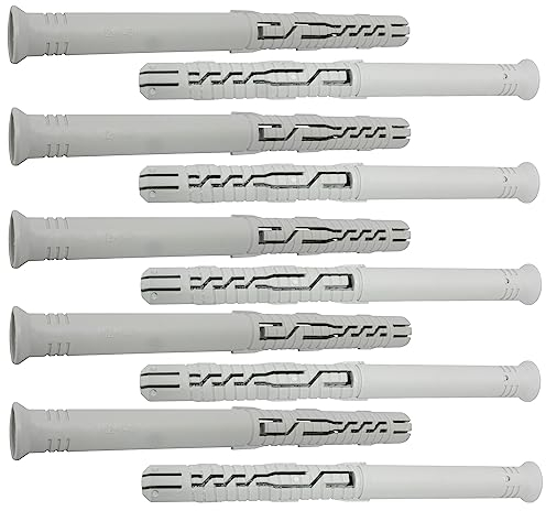 AERZETIX - C67092 - Set di 10 tasselli universali 12x140mm con flangia smussata/fresata - in poliammide - muratura fissaggio calcestruzzo mattone cemento lavori edilizia vite costruzione