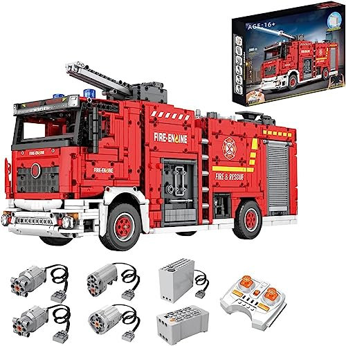 Technic RC Fire Engine Building Blocks Kit, 2888 Pieces Large Fire Engine With motor and remote control, Technic Water Jet Fire Engine Model Building Kit, Compatible with LEGO
