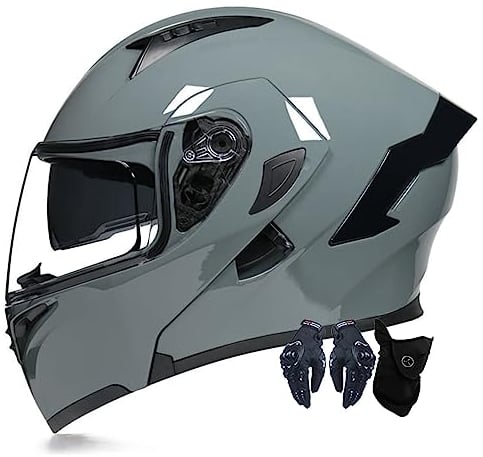 Motorradhelm Motorrad Klapphelm Für Männer Und Frauen Mit Doppelscheib Vollgesichts Motorrad Rennhelm DOT/ECE-Zugelassener Moped Street Racing Motocross Helm 3,XXL:63-64CM