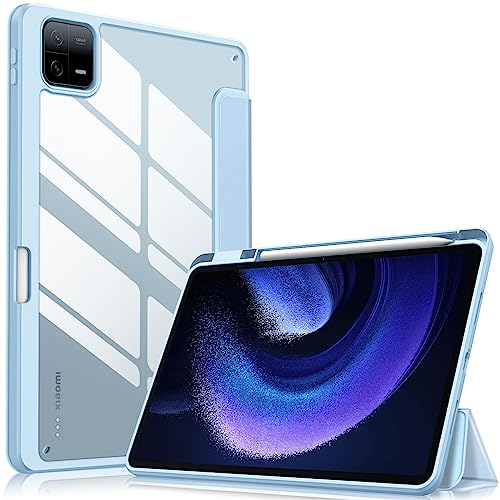Fintie Funda para Xiaomi Pad 6 / Xiaomi Pad 6 Pro de 11 Pulgadas 2023, Funda Protectora a Prueba de Golpes con Carcasa Trasera rígida Transparente y Soporte para bolígrafo Inteligente-Azul