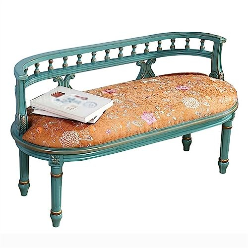 Gartenbank Sitzbank Antike grüne Bank for drinnen und draußen, 2-Sitzer-Balkonbank im rustikalen Stil mit Rückenlehne und Kissen, exquisite Retro-Sofa-Stuhl-Möbel mit Holzrahmen Parkbank Terrassenbank