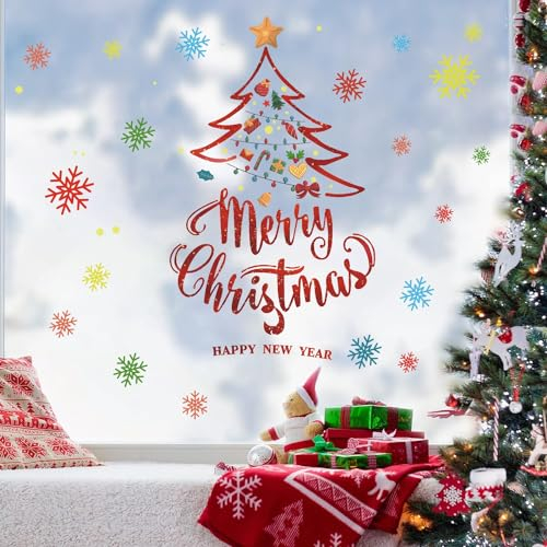ANHUIB Weihnachtsdekoration Fensteraufkleber,Weihnacht Fenster Aufkleber,Weihnacht Fensterdeko,Merry Christmas Fensterbild,Wandbilder Weihnachten für Tür Wohnzimmer Schlafzimmer Schaufenster,Geschenk
