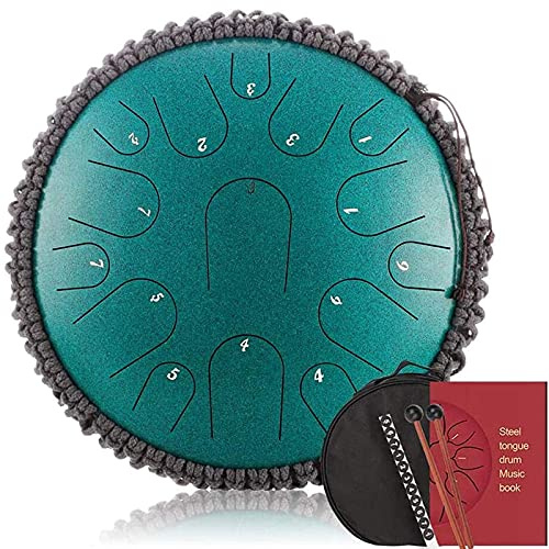Steel Tongue Drum 15 Noten 13 Zoll D-Key Handpan Drum Percussion Instrument Tank Drum Meditation Yoga Zen Drum mit Schlägeln Reisetasche für Anfänger Musikliebhaber Geschenk (Farbe: Grün)
