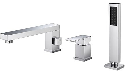 ZYCDP Robinet Baignoire avec Douchette Mitigeur Monocommande pour Baignoire Robinet de Baignoire 3 Trous avec Inverseur, Chrome