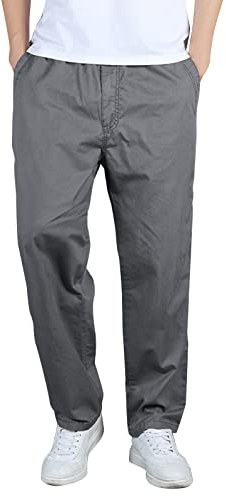 Mens Fashion Casual Loose Cotton Plus Size Pocket Up Elastic Waist Pants Pantaloni Lanciato Uomo, grigio scuro, XXXXXL
