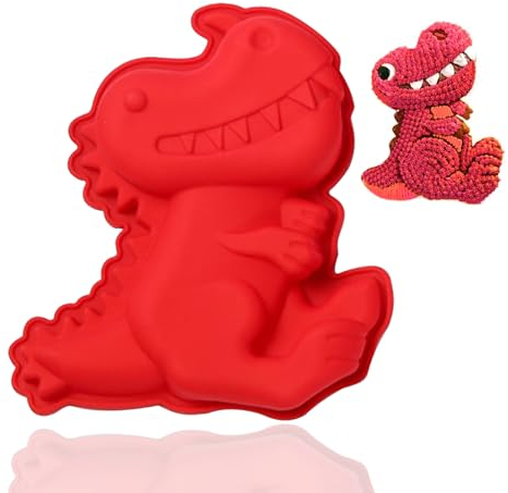 Molde 3D de Dinosaurio Half Forest - Pastel Antiadherente de Silicona Para Hornear - Cumpleaños Infantil, Fiesta Dino Cake (Rojo)