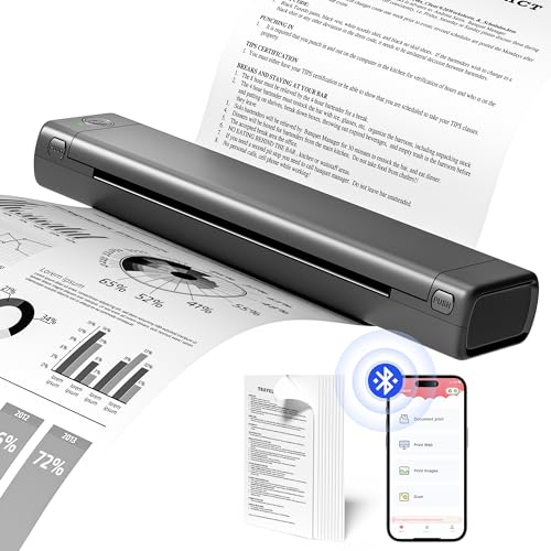 ItriAce M08F Portable Thermal Printer A4, Wireless Bluetooth Printers for Home Use, Study, Travel, Tattoo, Mobile Inkless Printer Compatible with Phone & Laptop, iOS & Android, Grey