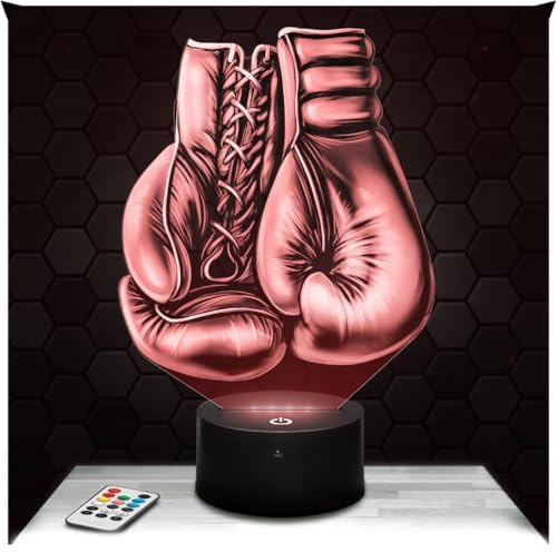 Lampephoto.fr - Lampe Boxhandschuhe 3D Nachtlicht Boxer, En. Boxen | Made in France, Sockel wählbar, dimmbar, HD-Lasergravur, Geschenk für Boxer, Englisch, Französisch, Thailändisch