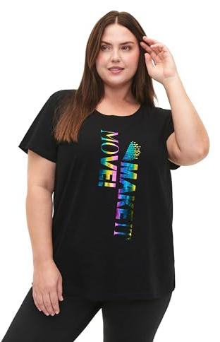 Zizzi Active by Damen Große Größen T-Shirt Print Gr 42-44 Black Make It Move