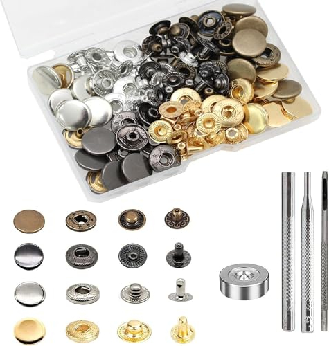 24 Sets Druckknöpfe Set, BetterJonny Messing Druckknöpfe Φ15mm Kupfer Druckknöpfe Metall Bronze Kleidung Druckknöpfe mit Fixierwerkzeug Kit für Leder Jeans Jacke Brieftasche Handtasche, 4 Farben