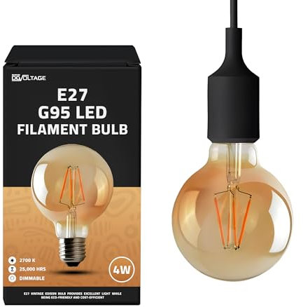 DC VOLTAGE E27 Screw Bulb Vintage, Edison 4W Big Size 95mm Globe LED Filament Bulb,Retro Amber Glass Decorative Light Bulbs, Dimmable2700K Warm White, Old Fashioned Bulb, Pack of 1