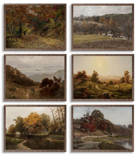 FYARTKJ Wandkunst, Herbstlandschaft, Vintage-Bauernhaus, Herbst, Natur, Wildnis, Illustrationen, Wanddekoration, Drucke, französisches Landhaus, neutrale, ästhetische Poster, rustikale