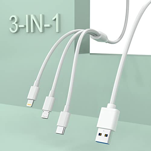 Multi Charger Cable, 1.8M 3 in 1 Multi Charging Cable Nylon USB Charger Cable with Micro USB Type C for Phone 16 15 14 13 12 11 Android Galaxy S22 S21 S20, Huawei, OnePlus, Kindle
