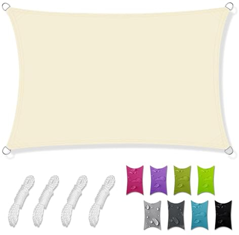 Sonnensegel Rechteckig Wasserdicht mit ösen 3.6x3.6M, Viele Größe und Farben, Sonnensegel Terrasse ReißFest & Uv-Schutz, Sonnensegel Keder PES Polyester, für Garten und Terrasse - Beige