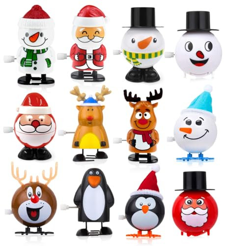 12 Stück Weihnachts Aufziehspielzeug, Uhrwerk Springspielzeug Set für Kinder Erwachsene, Aufziehen Pinguin Weihnachtsmann Rentier Schneemann für Geschenktütenfüller