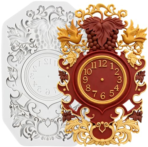 MINFEIDMS Uhr Silikonformen Barock Stil Uhr Relief Fondant Formen Vintage Uhr Schokoladenformen für Zucker Kuchen Dekorieren Cupcake Topper Gummipaste Süßigkeiten Polymer Clay