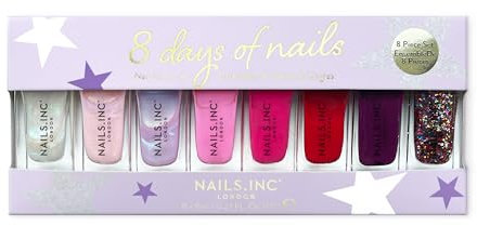 Nails.INC 8 days of Nails 8-Piece Miniature Nail Polish Gift Set, Longwear Rapid Dry Formulation, Cruelty Free, Vegan, 21 Free, Includes Shimmer and Classic Festive Shades