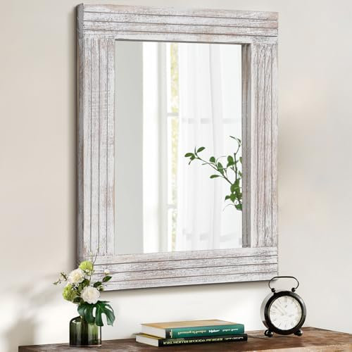 HLFMVWE Rustikaler Spiegel aus Holz, rechteckiger Spiegel, Vintage, zum Aufhängen, für Schlafzimmer, Badezimmer, Wohnzimmer, Wanddekoration, Bauernhaus, groß, 45 x 65 cm