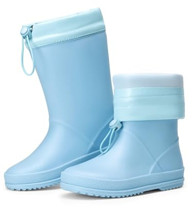DREAM PAIRS Kinder Regenstiefel Gummistiefel | Verstellbarer Kordelzug Verhindert das Eindringen von Wasser Rutschfest leicht verschleißfest