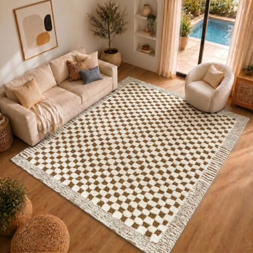 Livabliss Ekta Sanluri Shaggy Berber Carpet 120x170 cm, Living Room & Bedroom, Soft Plush Thick Pile, Neutral Boho Fluffy Style, Easy Care, Ivory Brown