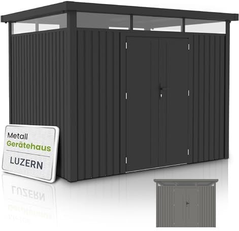 Juskys Gerätehaus Luzern Pro 6,8 m² - Metall Geräteschuppen mit Türen & Fenstern - wetterfest & abschließbar - Fahrradgarage, Gartenhaus - Anthrazit