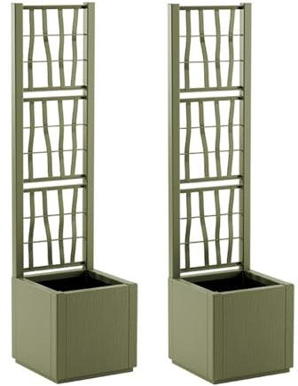 Kreher 2 x XL Rankgitter, Spalier mit Pflanzkasten aus robustem Kunststoff. In verschiedenen Größen und Farben. Top für Garten, Terrasse und Balkon! (Olivgrün schmale Version)